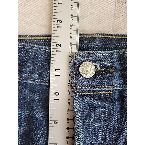 Levis 501 Jeans Mens 36x31 Button Fly Straight Cotton Dark Blue Mid Distressed - Picture 9 of 16